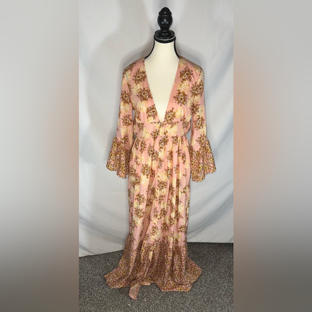 Vera Moda Floral Eavis Maxi Dress In Rose Tan Size M Romantic Wedding - Picture 1 of 16